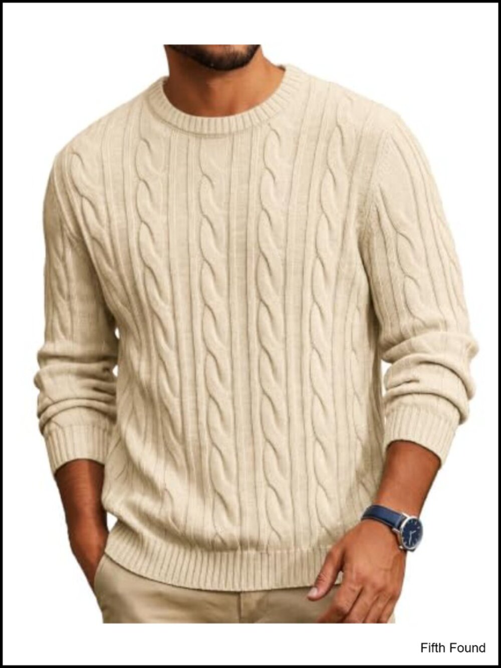 Men's Cable Knit Crewneck Sweater Warm Pullover Acrylic